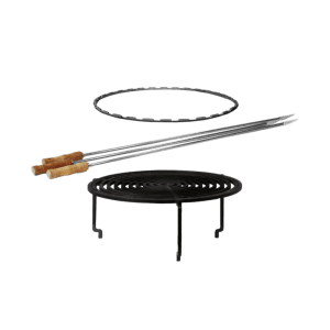Set OFYR Grill XL cu grătar circular, inel de susținere și tije pentru frigare cu mânere de lemn