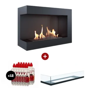 Pachet biosemineu DELTA negru colț stânga cu sticlă și 12L bioetanol