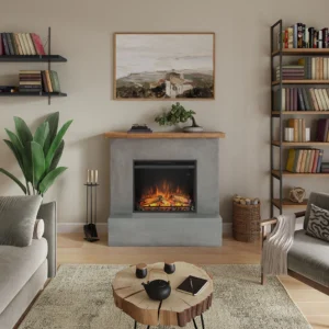 Semineu electric TAGU LED 3D cu termostat inteligent și ramă crem