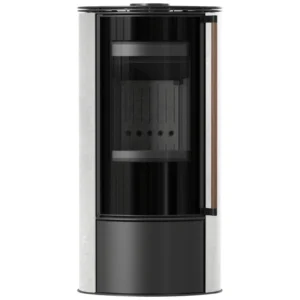 Soba Erik 5.5kW White Natural cu maner din lemn si samota neagra
