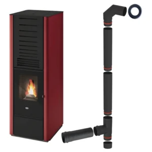 Soba peleti Eva Calòr 9.5kW cu ventilație forțată, roșie