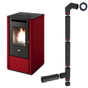 Soba peleti Eva Calòr 9.5kW roșie cu ventilație forțată