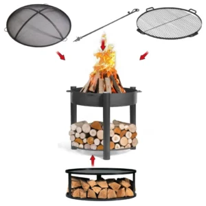 Pachet vatra foc Montana High 80cm CookKing cu gratar si capac antiscantei