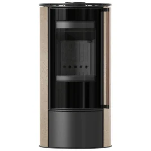 Soba Erik auriu satin de 5.5 kW cu mâner din lemn
