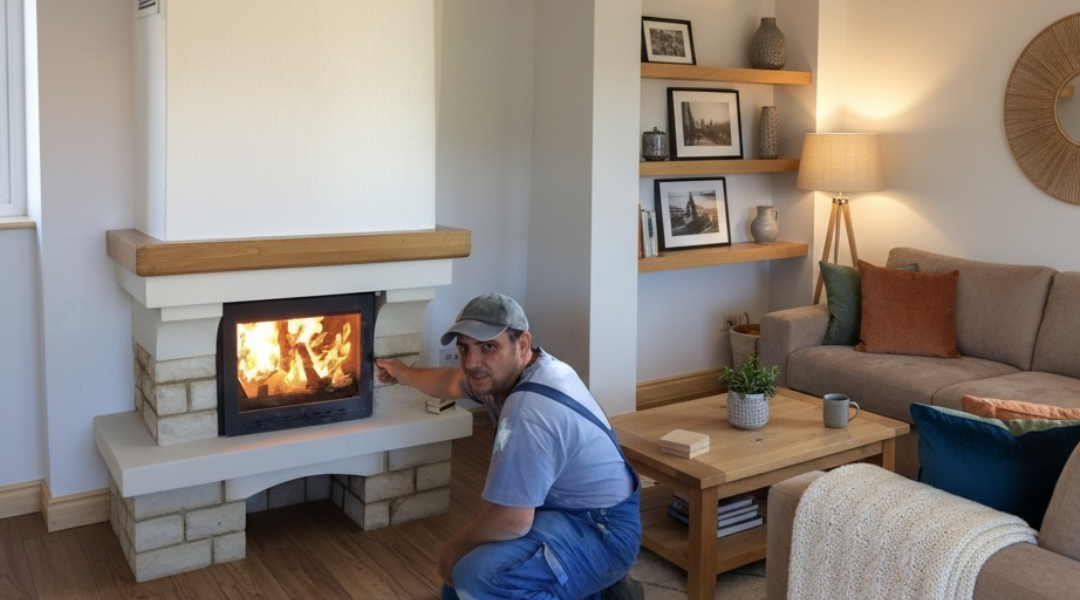 Semineu rustic cu focar Kratki si piatra de Vistea realizat in Chinteni