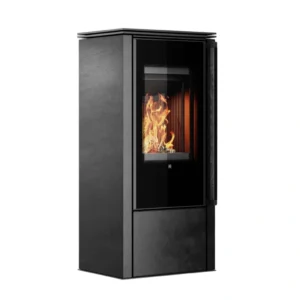 Soba din otel cu finisaj quartz Negru Antracit - maner lemn negru - samota neagra