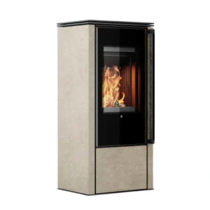 Soba din otel cu finisaj quartz Crem - maner lemn negru - samota neagra