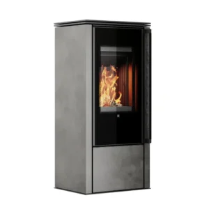 Soba din otel cu finisaj quartz Antracit - maner lemn negru - samota neagra