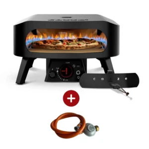Cuptor pizza pe gaz 34 cm Cozze Negru cu piatra rotativa + Regulator gaz