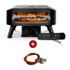 Cuptor pizza pe gaz 42.5 cm Cozze Negru cu piatra rotativa + Regulator gaz