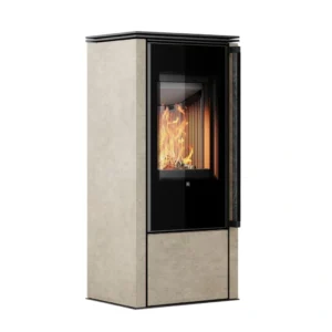 Soba din otel cu finisaj quartz - Crem - maner lemn negru
