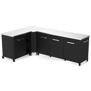 Pachet Bucatarie exterioara Cozze cu masa inox, modul de colt si dulap inox cu trei usi