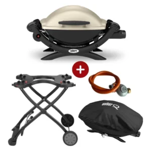 Set Gratar pe gaz Weber Q1000 - Gri + husa mica + suport cu roti